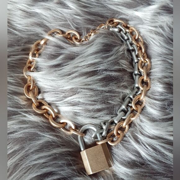Zara Gold and Silver Chain Necklace with Padlock - Picture 3 of 12